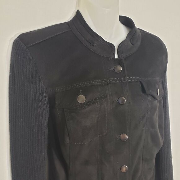 Ruff Hewn Women Jacket Medium M Faux Suede Knit Button Down Long Sleeve Black - Picture 5 of 10